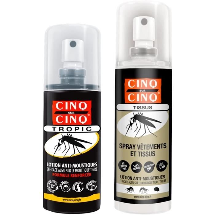 Cinq sur Cinq Kit Haute protection contre les Moustiques Spray Tropic 75 ml Spray Vètement 100 ml