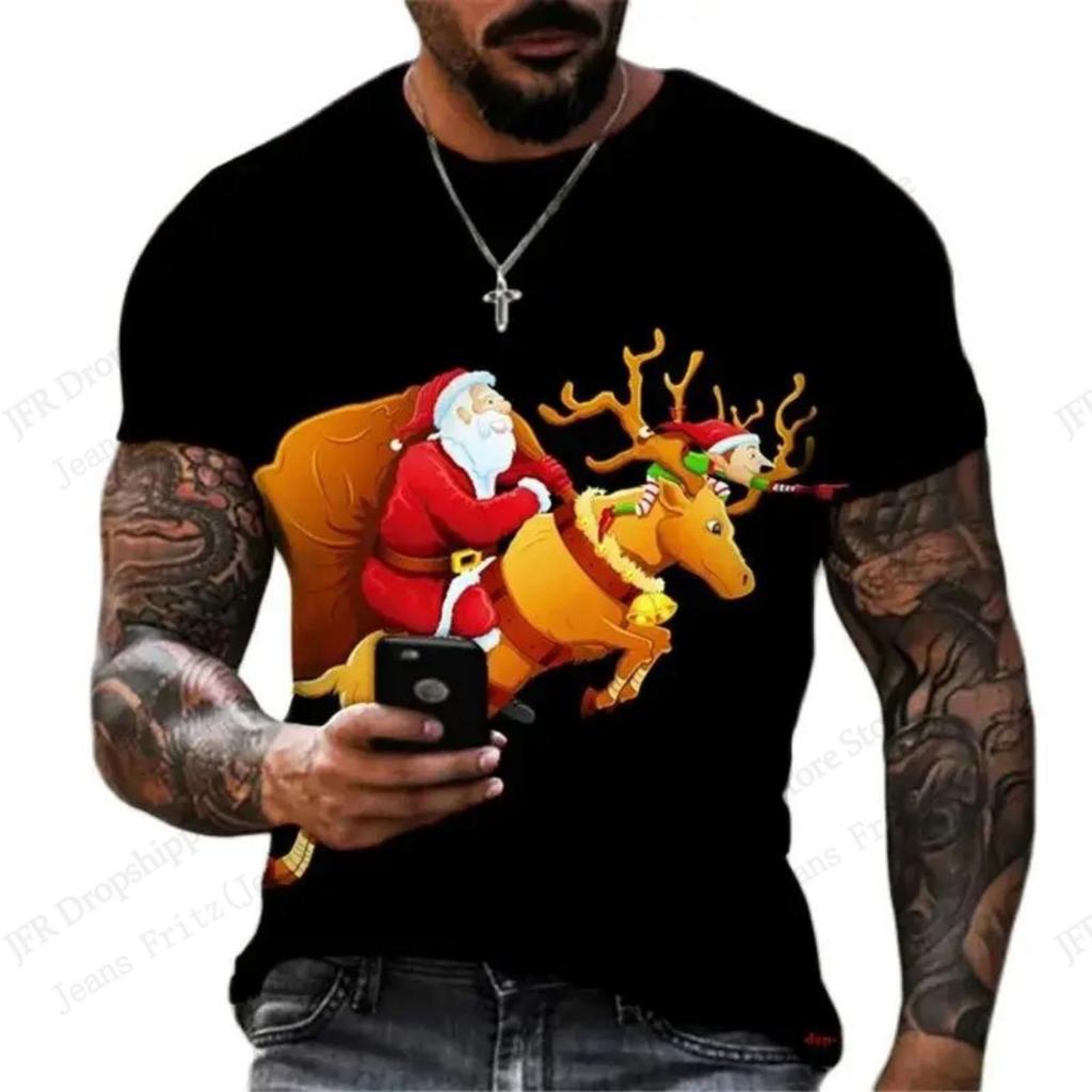 Men's Christmas Funny Santa Claus 3D Printed T-Shirt, Men's Fashion Hip-Hop Casual Short-Sleeve Top