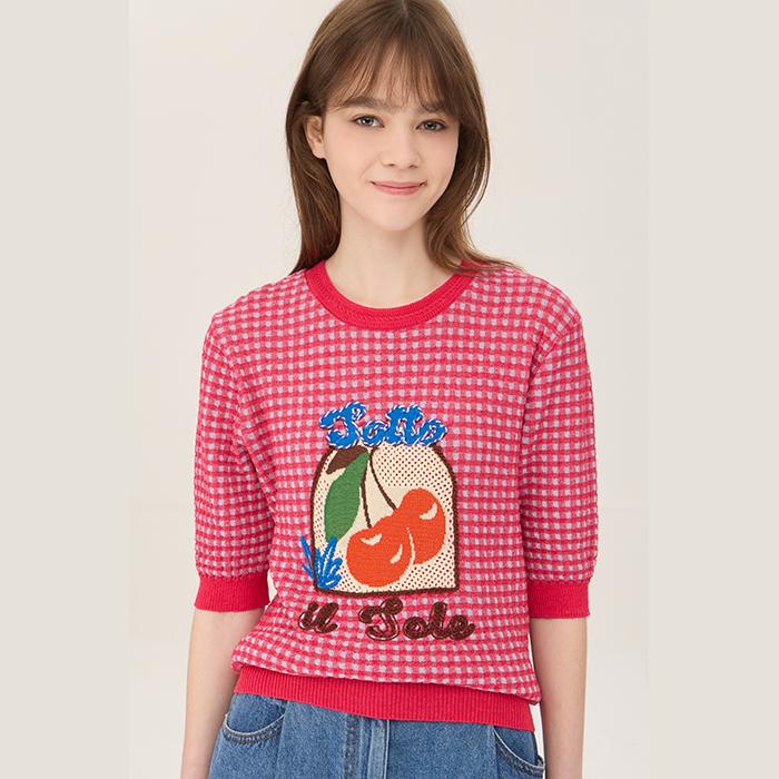 Benetong Cherry Crochet Check Knit_Bakp61531Pk