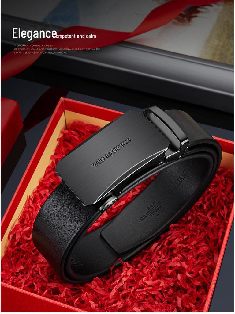 King Paul Men's Premium Cowhide Belt with Alloy Automatic Buckle - Elegant and Versatile Design