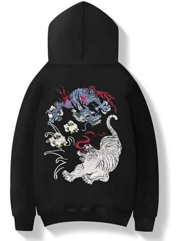 Niepce Streetwear Men s 3D Dragon Print Hoodie M