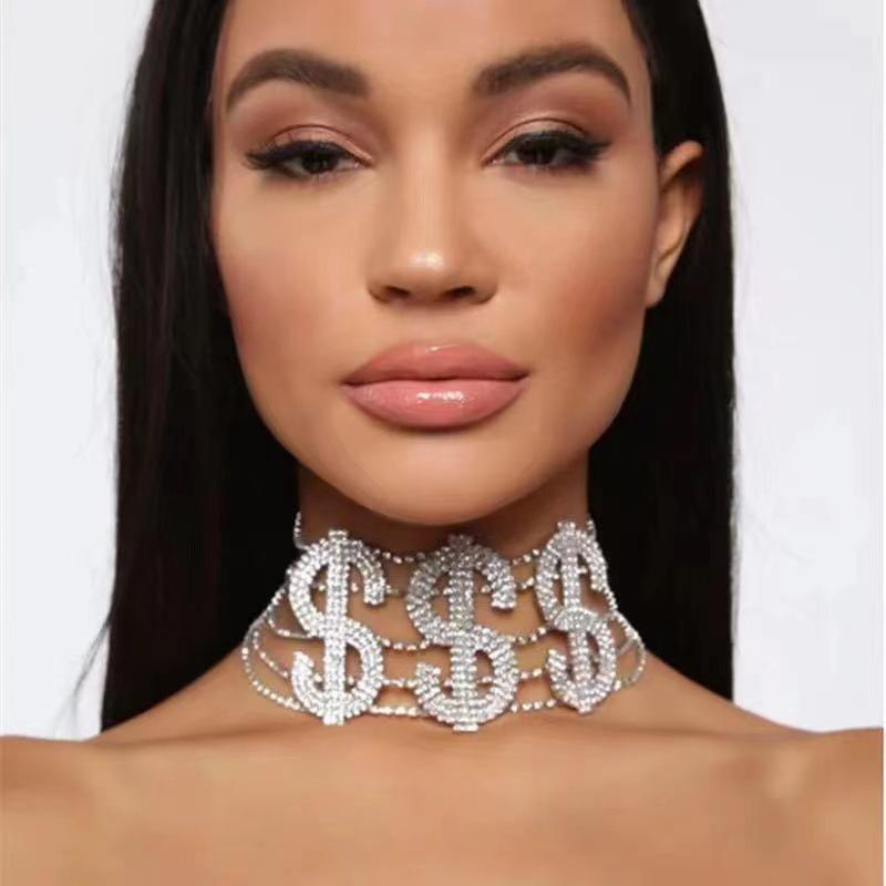 

Trendy Rhinestone Dollar Choker: Multi-layer, Hip Hop Glam Necklace