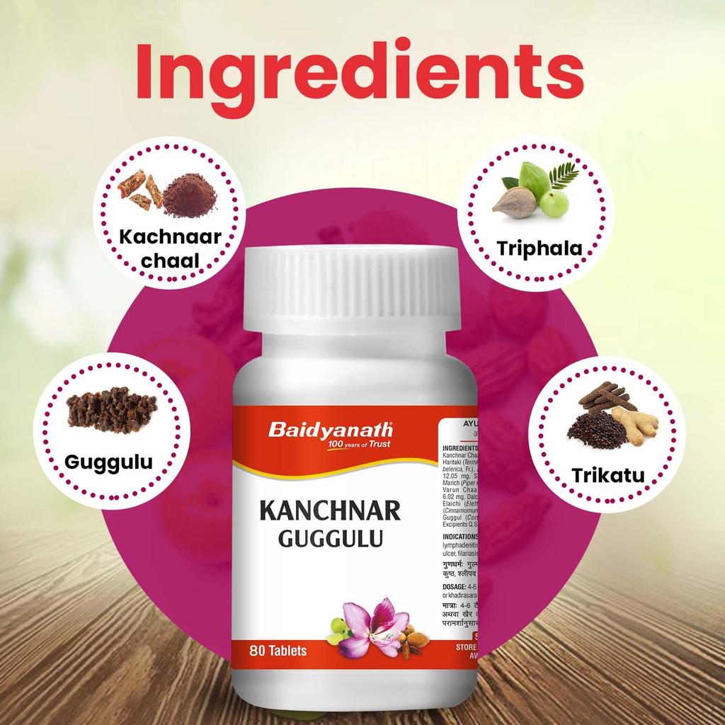Baidyanath Kanchnar Guggulu Ayurvedic Tablets For Hormonal Balance, Joint Health And Detox Support – 160 Tablets Herbal Supplement