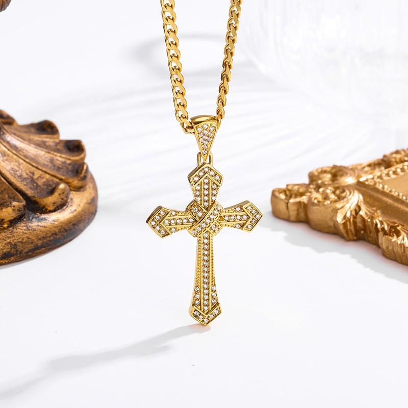 2026 Stone Cross Necklace Fashion Light Luxury Necklace Jewelry Premium Jewelry Full Diamond Men's Necklace