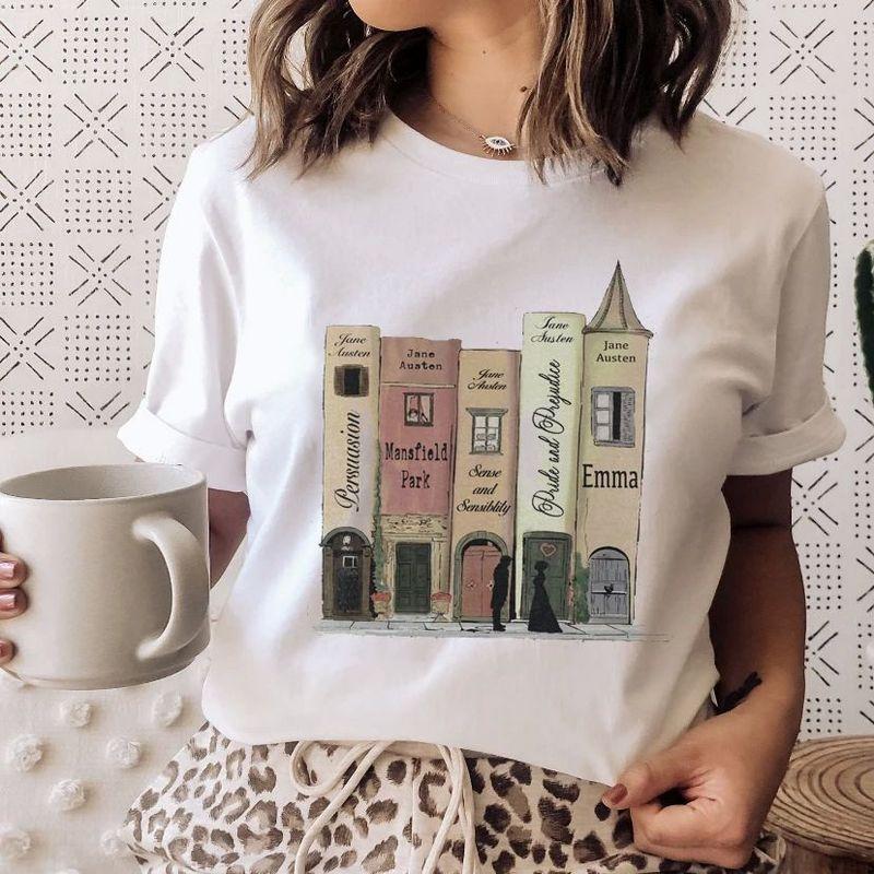 3D Book Printed Short Sleeve T-shirt 3D Book Print Round Neck Short Sleeve T-shirt