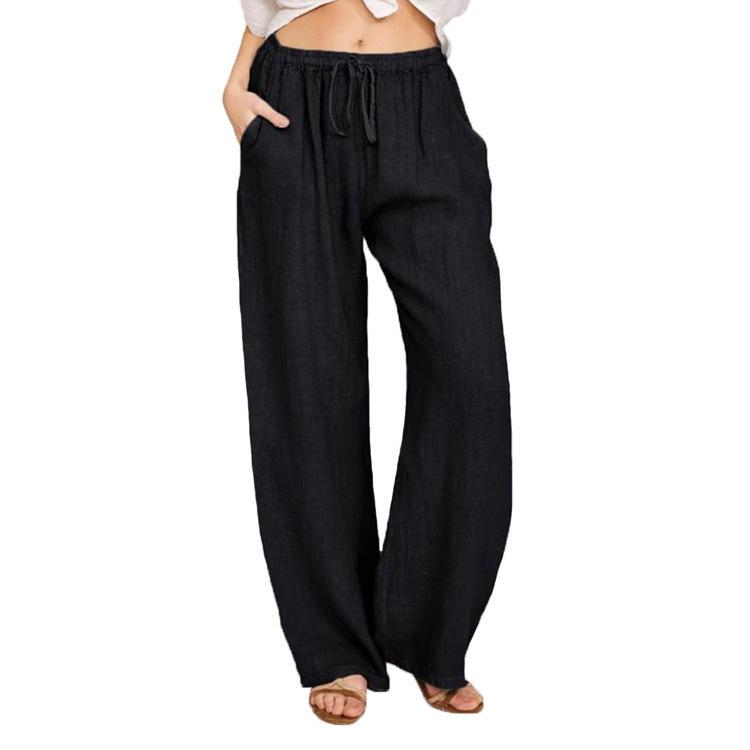 Fashion personality trend solid color casual pants women's 1111 summer new elastic waist drawstring design straight trousers