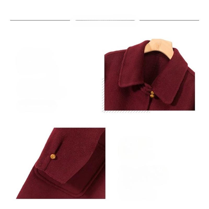 Gray Wool Coat Women Autumn Winter Middle Long Length Petite Pure Color Button Design Outerwear