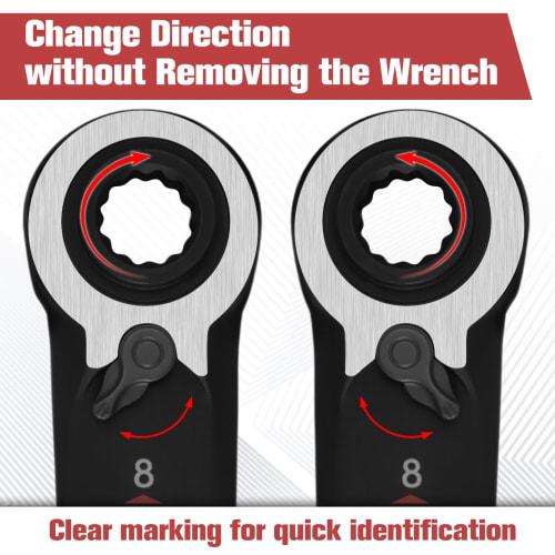 GOLD DEER Ratchet Wrench, 4-in-1, 8mm, 10mm, 12mm, 13mm, Double Box Ratchet Wrench, Open End Wrench, Angle Ratchet Wrench Set, Straight Type with Dire