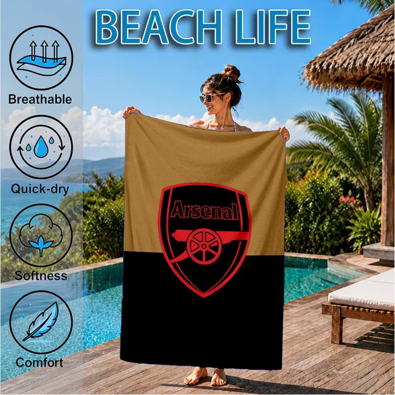 Arsenal Football Club Crest Printed Microfiber Beach Towel, Soft And Absorbent, Quick-Dry, Ideal for Summer Travel, Beach Essential, Swimming Pool