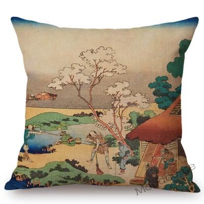 Asian Art Great Wave Woodblock Painting Hokusai Japanese Artist Culture Decoration Pillow Case Cotton Linen Sofa Cushion Cover