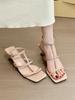 Pure desire God of War! Temperament patent leather square head cross with cat heel sandals women's summer open-toed stiletto sandals