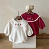 Baby Christmas Lace Collar Romper, Fleece-Lined Plush Crawling Suit