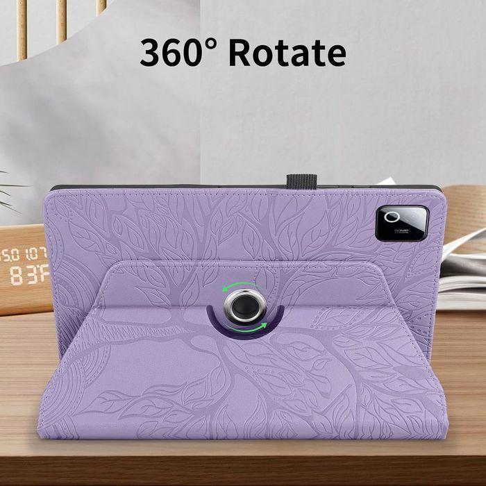 Case + Tempered Glass for Xiaomi Pad 8 /8 Pro/7/7 Pro/9, Rotating Synthetic Leather Embossed Tree Purple