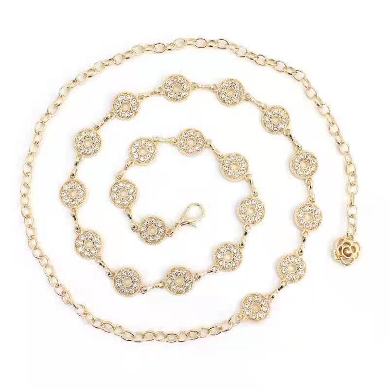 Women's Waist Chain Hook Adjustment Versatile Skirt Dress Decorative Chain Small Fragrance Feng Shui Diamond Inlaid Metal Thin Belt