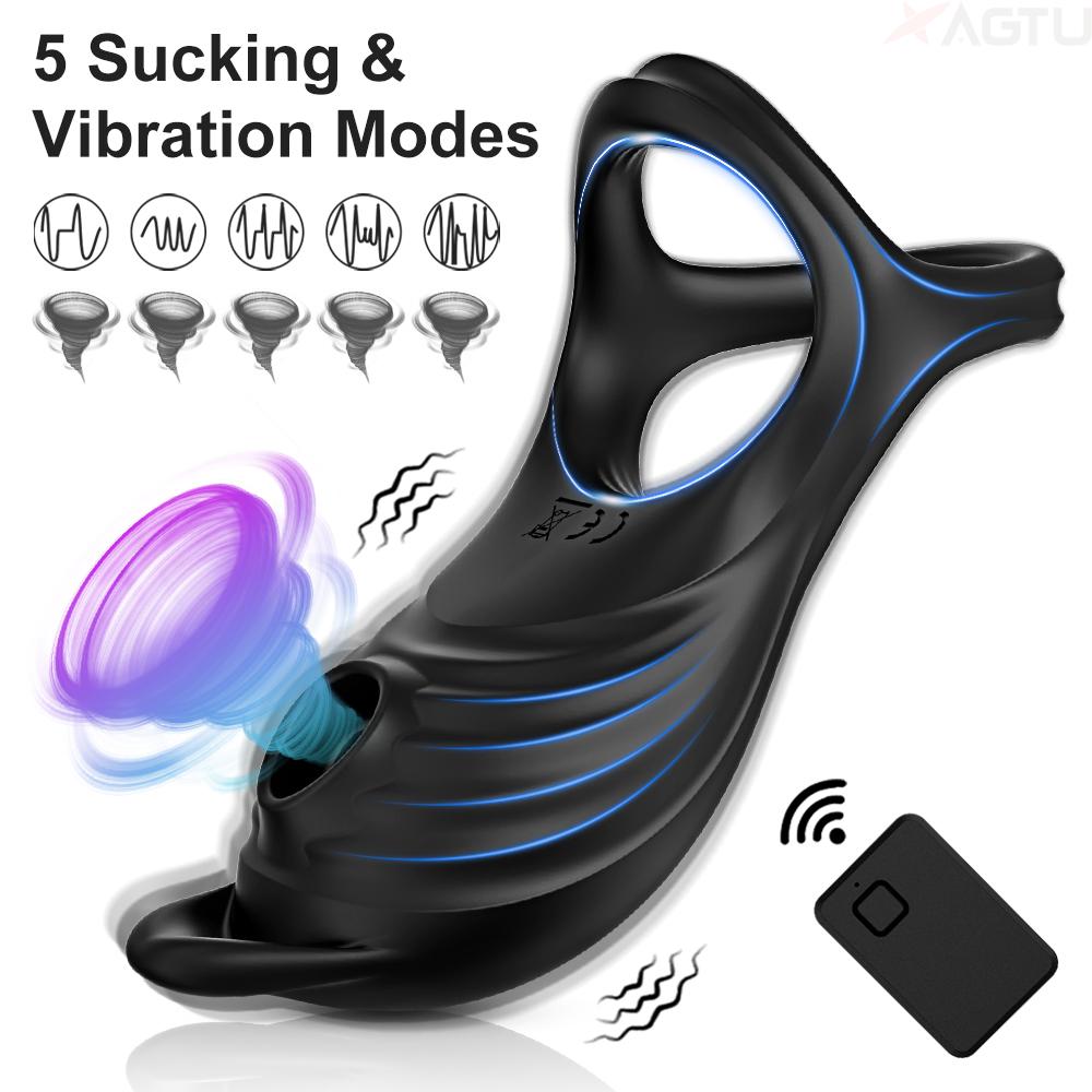 Sucking Vibrating Cock Ring for Men Remote Control Penis Ring Ejaculation Delay Clitoris Sucker Stimulation Sex Toy for Couples