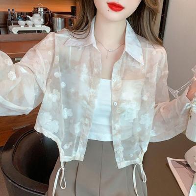 Fragmented Chiffon Shirt Sunscreen Clothing Women's Summer Long Sleeved Thin Cardigan Short Top