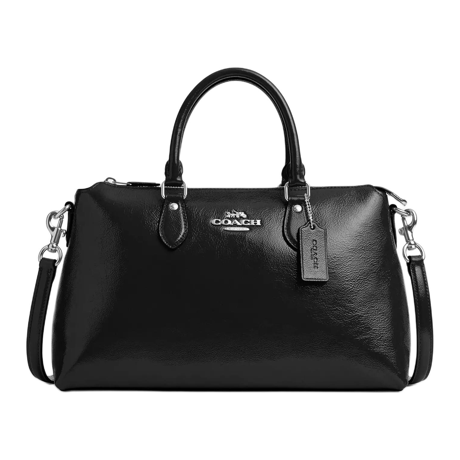 

Coach Georgia 35 Gold Logo Zipper Closure Patent Leather Shoulder Crossbody Tote Bag Large Women Handbags Black CV942-SVBK Basic Set (Bag+Dust Bag)