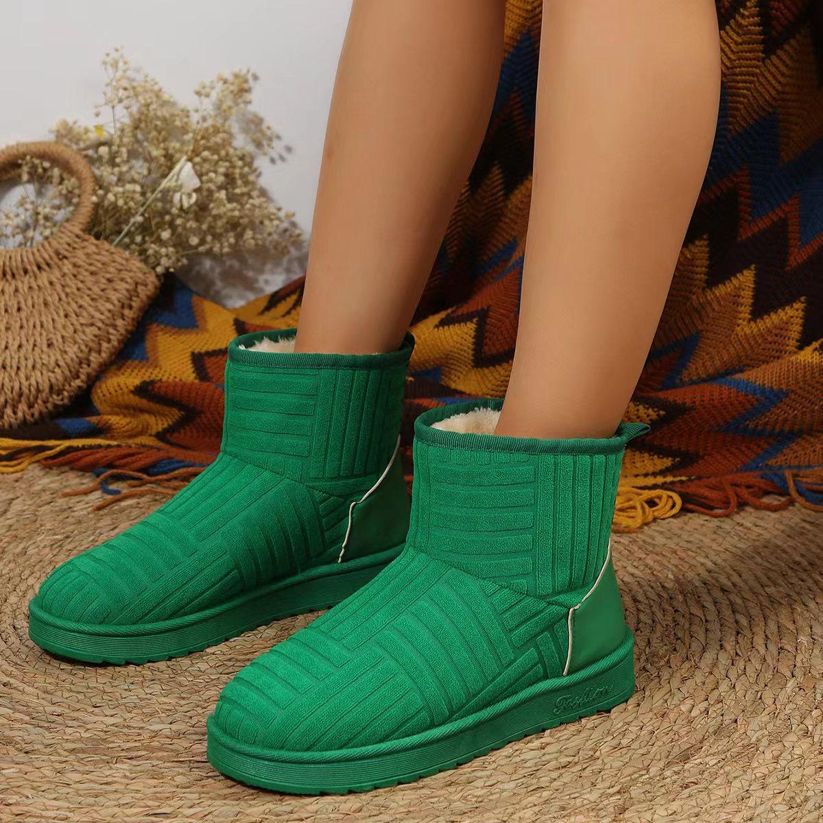

Хлопковая обувь для женщин, европейские и американские зимние новые бархатные утолщенные зимние ботинки на толстой подошве для женщин, импортные большие размеры теплые короткие 36 зелёный