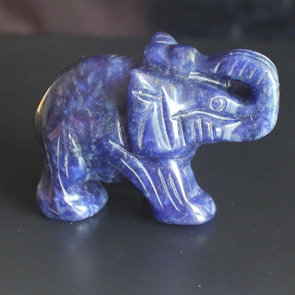 2'' Hand Carved Mixed Gemstone Crystal Elephant Figurine Animal Statue Carving (Blue Sodalite)