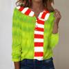 Women's Fashion Casual V-Neck Long Sleeve Decorative Button Christmas Print Top