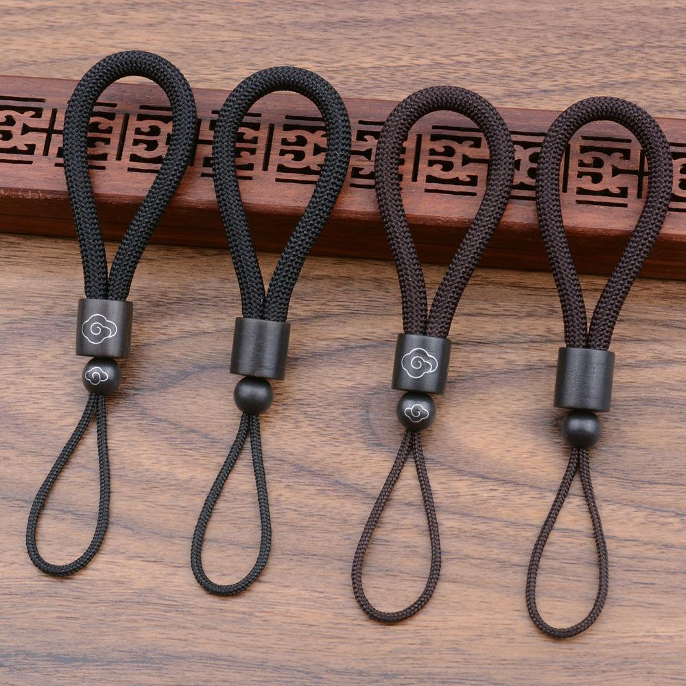 Luxury Black Ebony Wood Keychain with Silver Inlay Threads - Elegant Anti-Lost Pendant Rope.