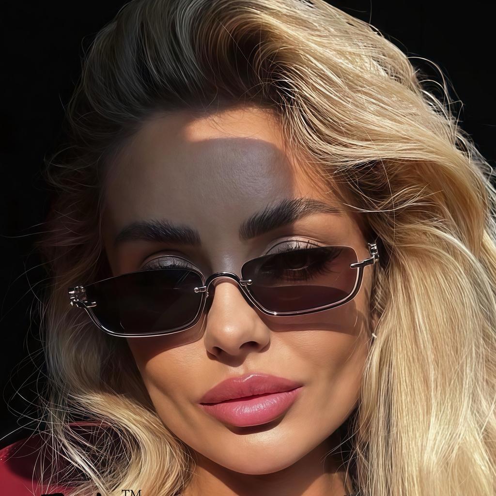 Vintage Rimless Rectangle Sunglasses Women Men UV400 Protection Square Metal Half Frameless Shades Coffee Brand