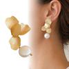 1 Pair Irregular Petals Earrings for Women, Large Statement Dangle Earrings with Faux Pearl, Gold Plated Prom Wedding Jewelry Gift