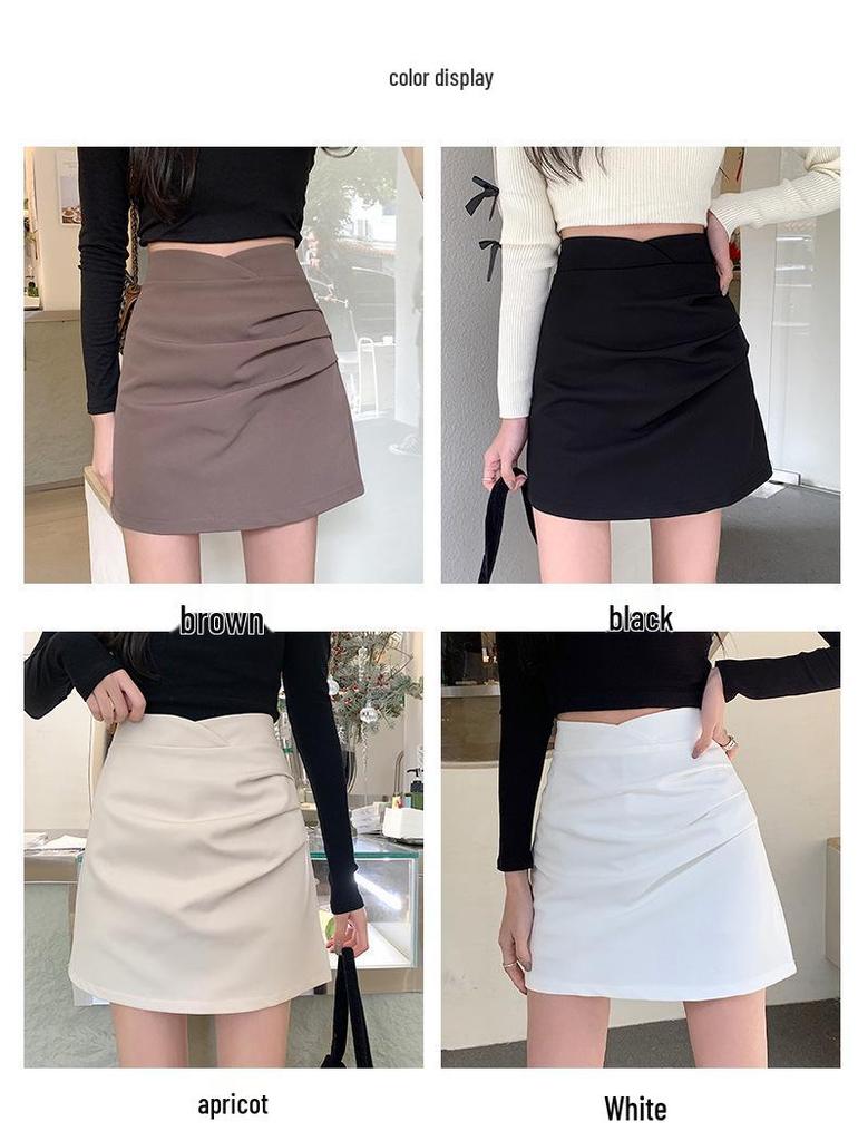 High-Waisted Slimming A-Line Pleated Midi Skirt with Irregular Wrap Design for Children, Autumn 2024 Collection