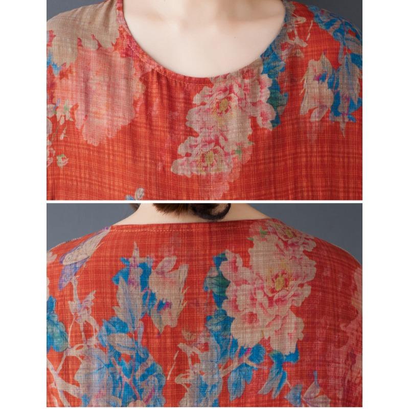 DIMANAF 2025 Women Plus Size Vintage Summer Dress Floral Short Sleeve Casual Basic New Printing Dress Loose Long Dress