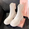 White V-mouth High-heeled Short Boots Women's Autumn and Winter Thick-soled Heightened Elastic Thin Boots Thick-heeled Versatile Thin Short Boots.
