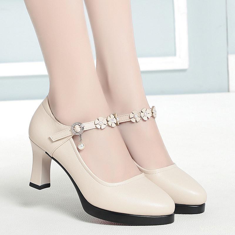 Spring Autumn New Mom Shoes Trendy thick heel ladies work shoes Fashion buckle high heels Versatile comfort Women's pumps Mujer