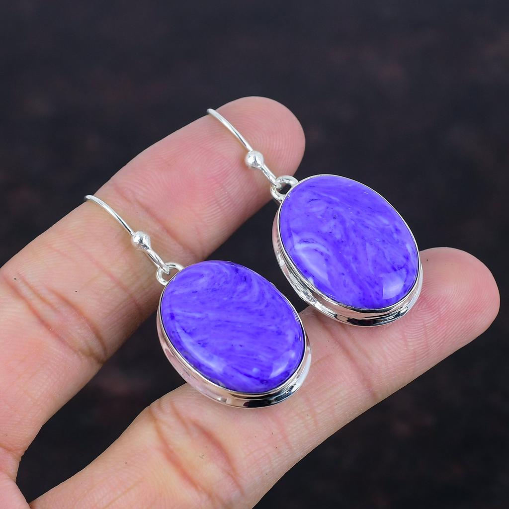 Charoite Earring Genuine Gemstone Earrings Handmade Jewelry 925 Sterling Silver Earring Charoite Jewelry Latest Design Earring Gifts For Her