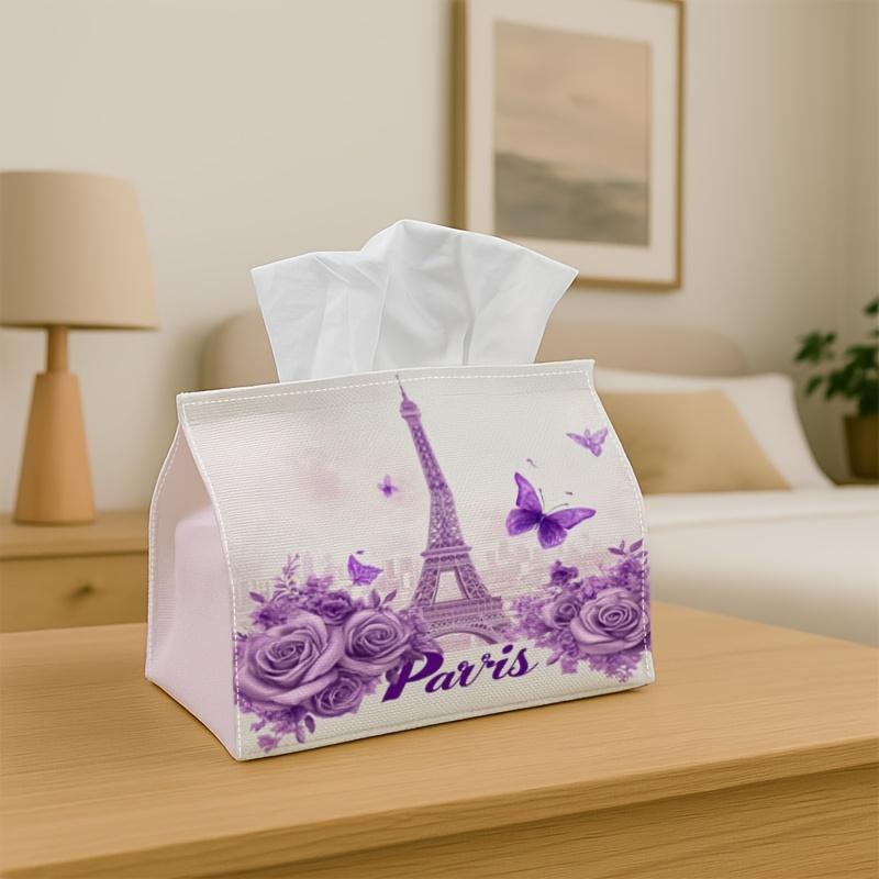 1pc Romantic European Vintage Tissue Holder - Purple Eiffel Tower Design, Sturdy Napkin Organizer for Vehicle, Kitchen, Dining, And Home Decoration -