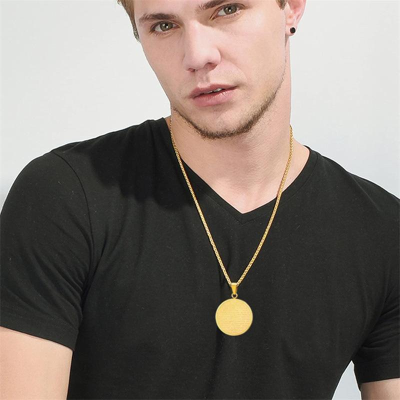 Stainless Steel Round Tag Pendant Letter Cross Necklace Gift