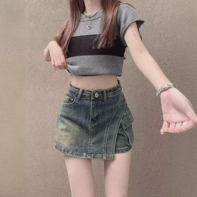 Vintage High-Waist A-Line Denim Skirt for Women - Summer Design In Niche Large Sizes with Anti-Exposure Feature