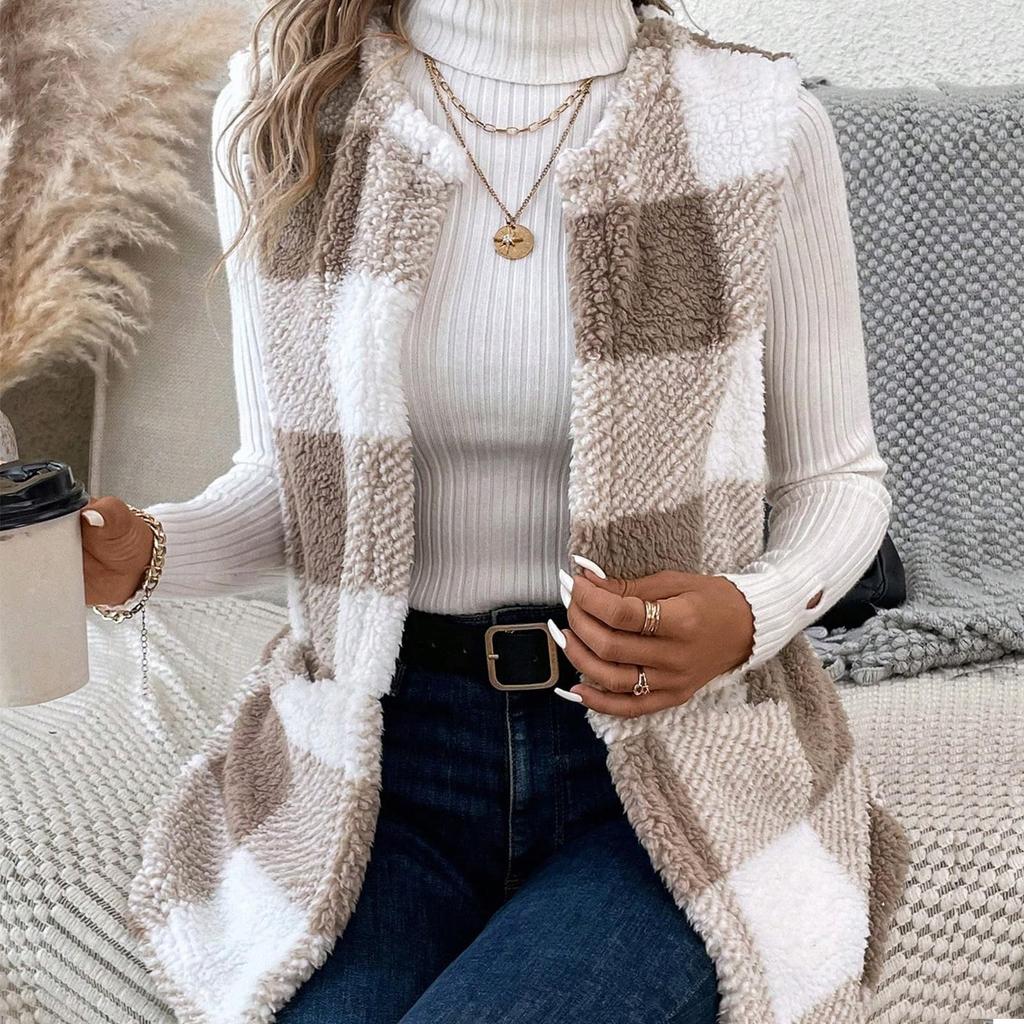 Women's Fashion Outerwear Loose Plaid Cardigan Sweater