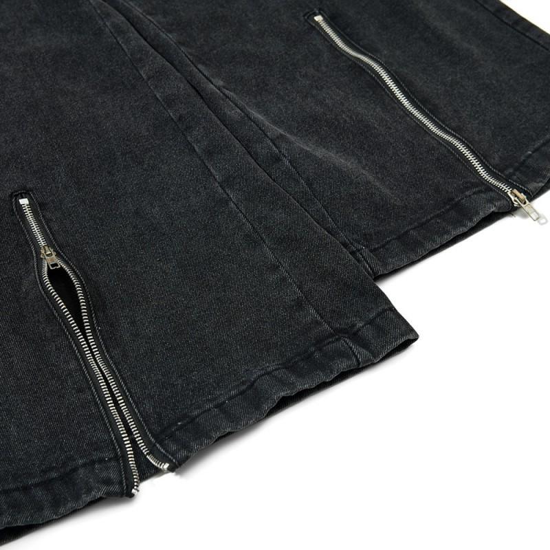 Mens Distressed Work Jeans Loose Straight Leg Punk Style Zip Fly Denim Pants Casual