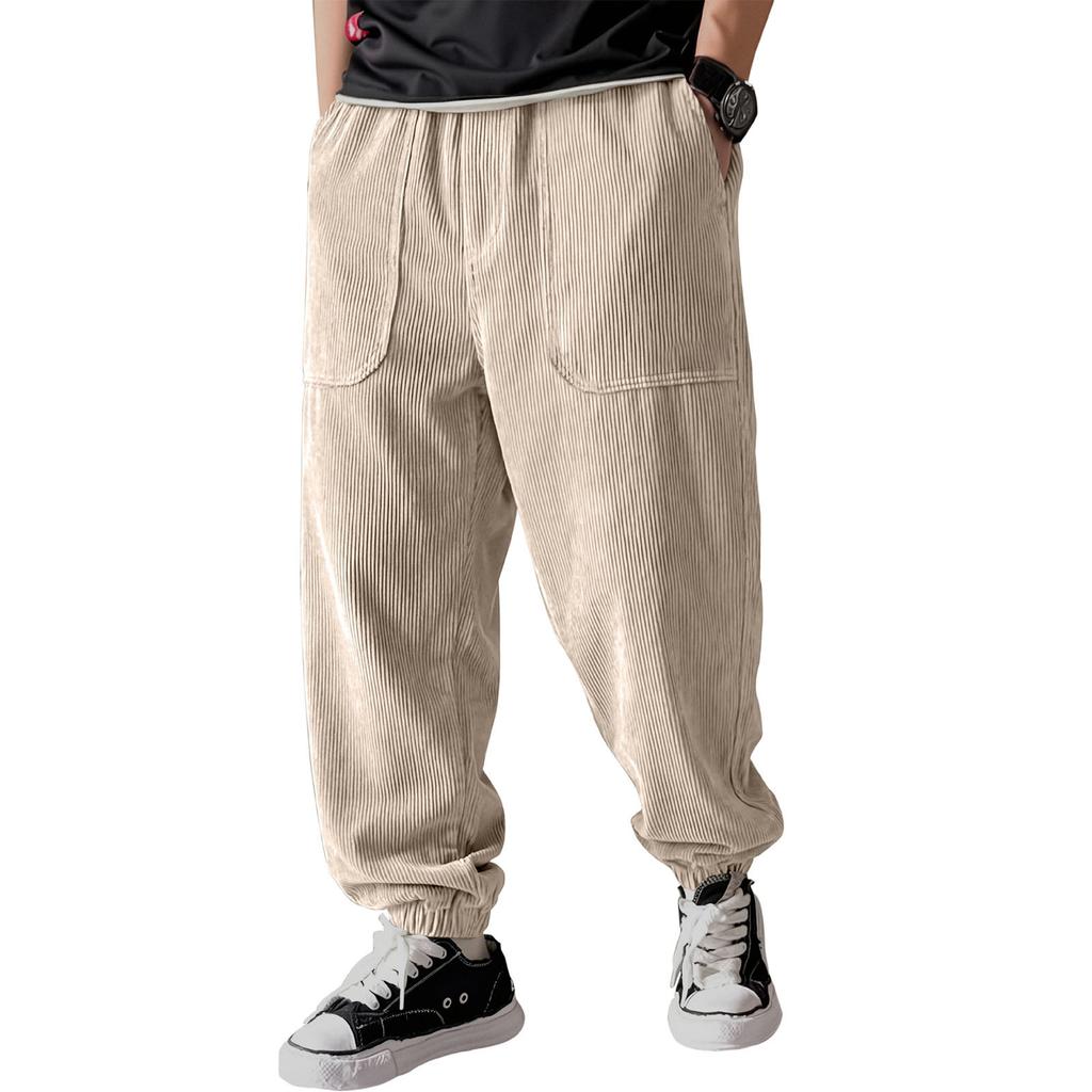 Męskie spodnie sztruksowe z mankietami, luźny krój