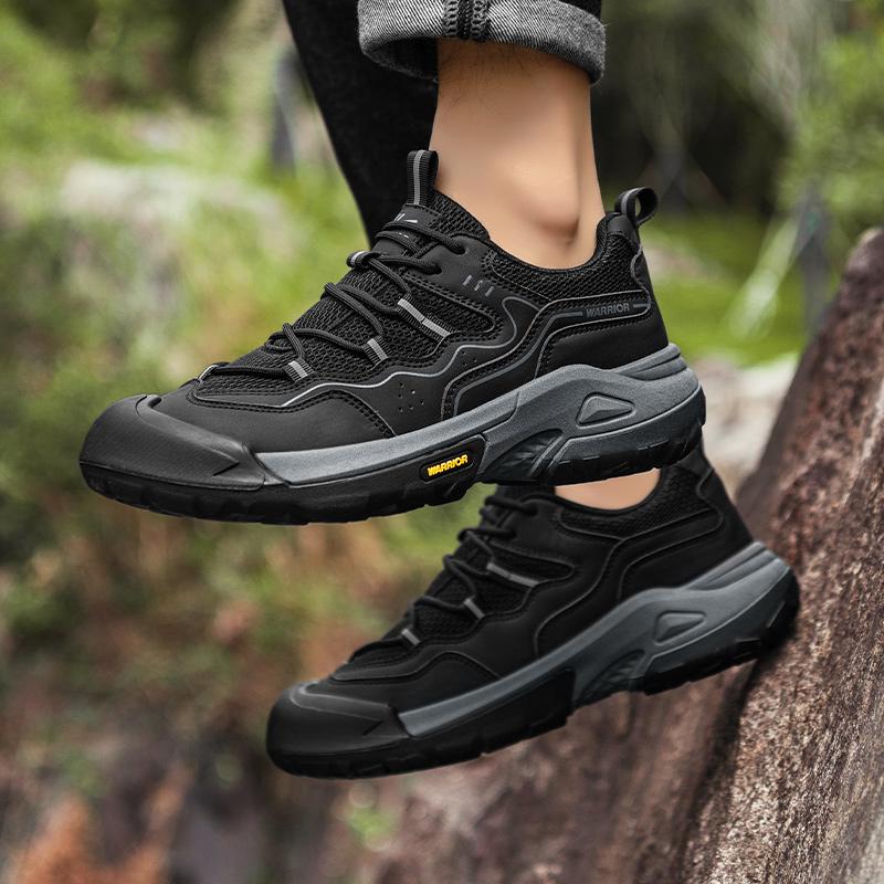 Warrior Hiking Shoes Fashion Simple Retro Versatile Sports Casual Lightweight Durable Non-Slip Low-Top Dad Shoes Men sneaker Black WXY(S)-4756N03