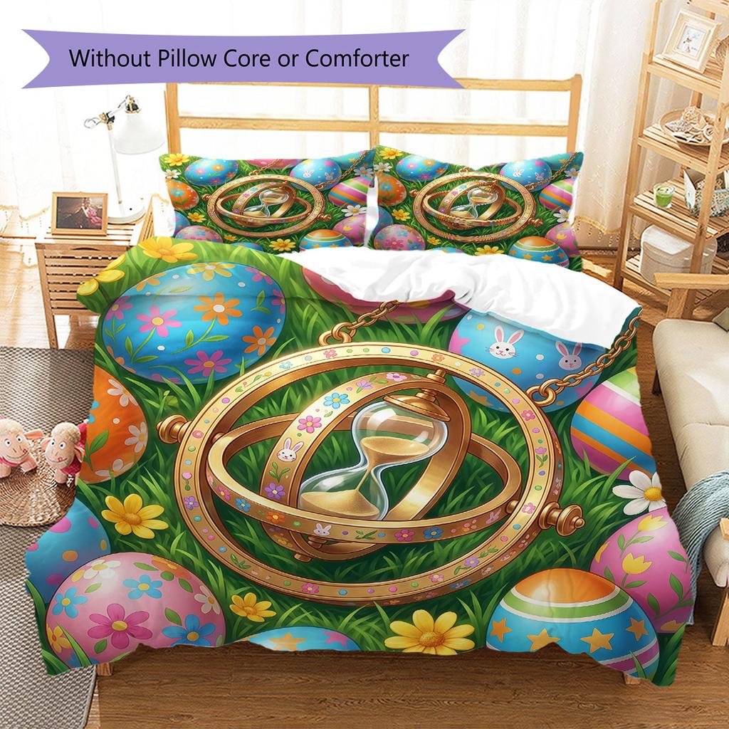 Magical Easter Egg Pattern Bedding Quilt Set Quilt Cover Pillowcase Home Decoration Birthday Gift (1 * Duvet Cover + 2 * Pillowcase, Without Core)