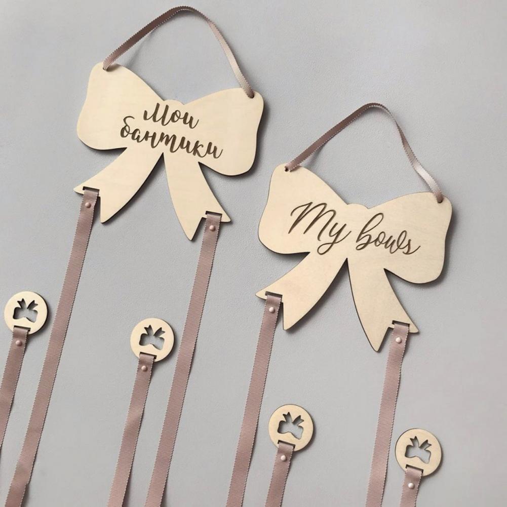 Wooden Swan Bow Shape Baby Hair Clips Holder Hanging Pendant Portable Hairband Storage Pendant Organizer Wall Ornaments