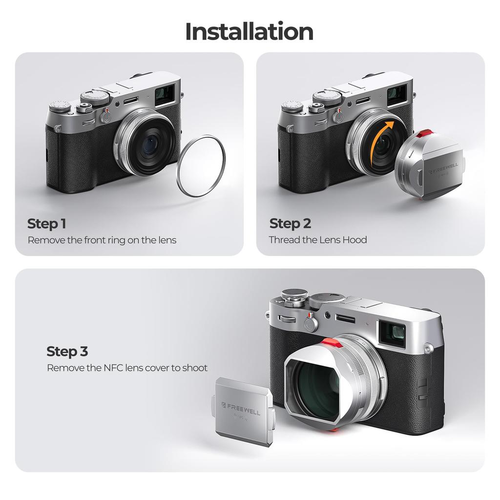 Freewell FUJI X100VI X100V X100 X100S X100F X100T Integrated Filter Lens Hood with Hybrid CPL Black Mist Silver & Filter, (FW-FU-XSR)