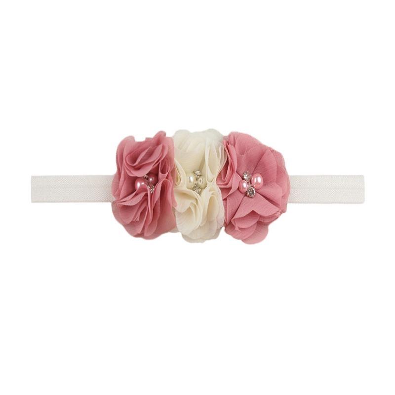 New Children's Three Chiffon Bead Flowers, Candy-colored Baby Elastic Headband, Baby Elastic Headband