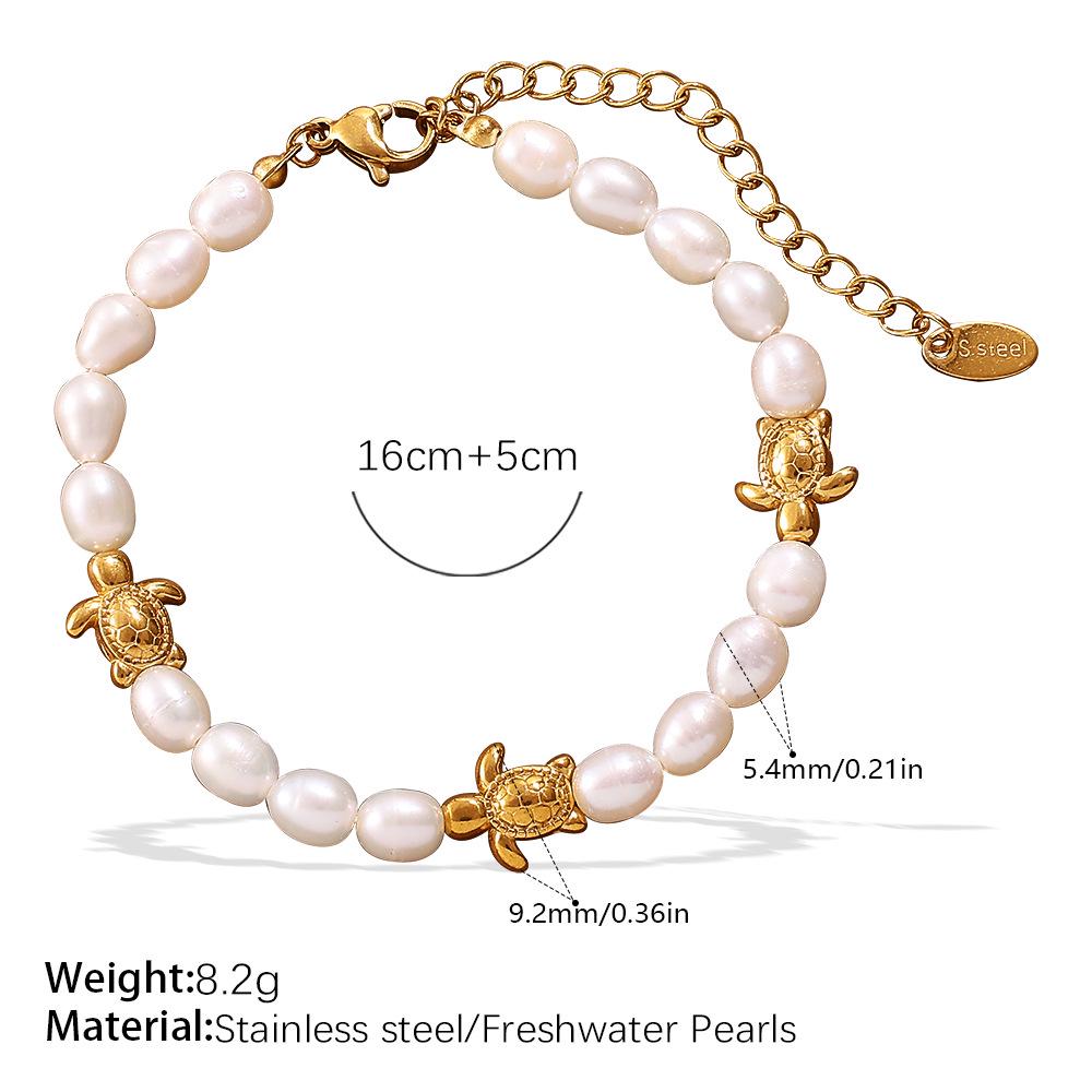 High-End Freshwater Pearl Necklace with Ocean-Inspired Seahorse and Turtle Design In Women's Titanium Steel