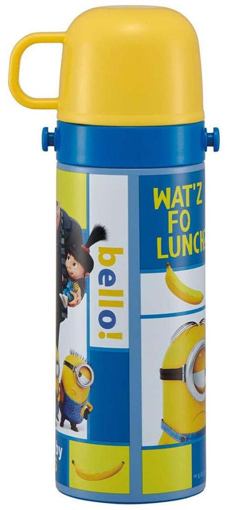 Skater Kids' 2-Way Stainless Steel Water Bottle with Cup, Minion Design, 430ml (SKDC4)