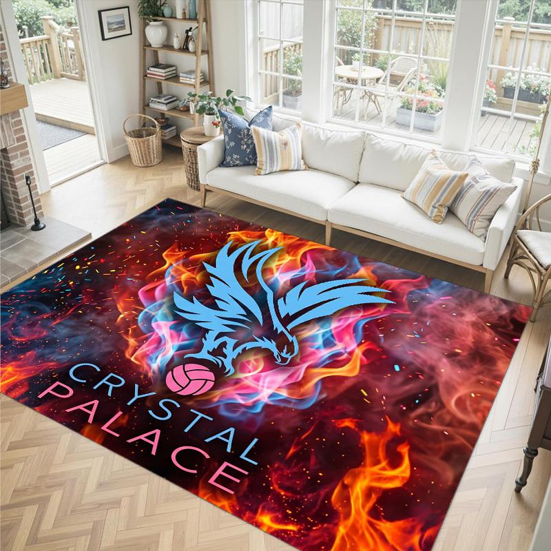 Crystal Palace Fußball Design Kristall Samt Teppich Gemütlich Kein?Rutschfester Teppich mit Aufdruck für Schlafzimmer Wohnzimmer Eingang