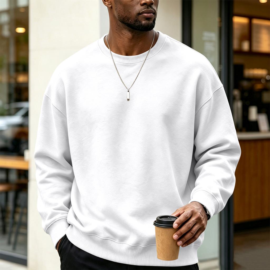 Men's Color Neck Sweatshirt Loose Fit Casual Pullover for Winter