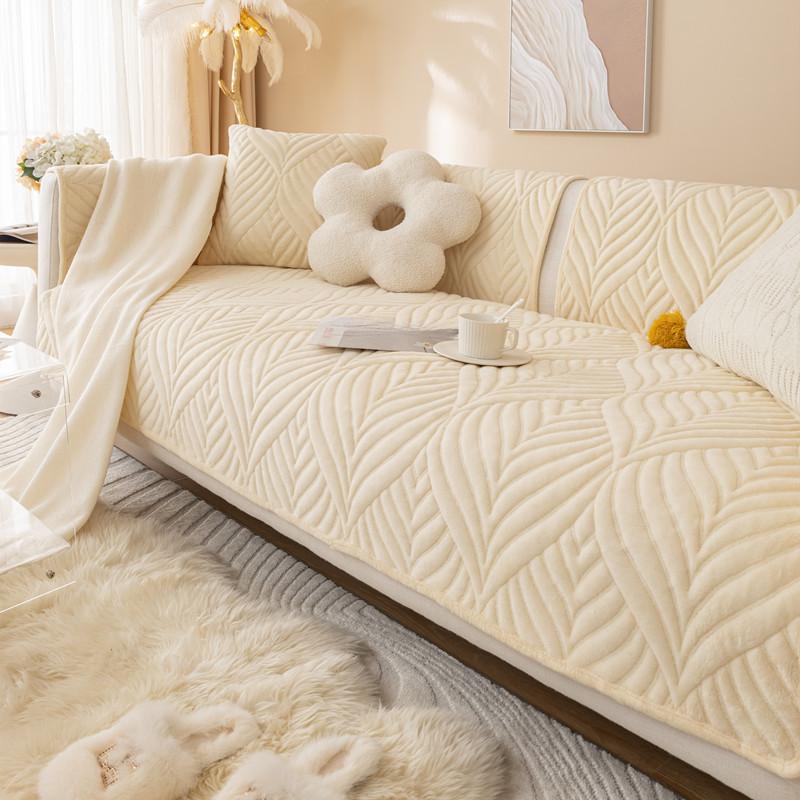 Embroidered Plush Winter Sofa Cushion Cushion Winter New Simple Modern Solid Color Non-slip Sofa Cover