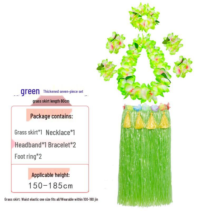 80cm Thick Flowing Grass Skirt Set: Eight-Piece Hawaiian Seaweed Dance Outfit for Adults