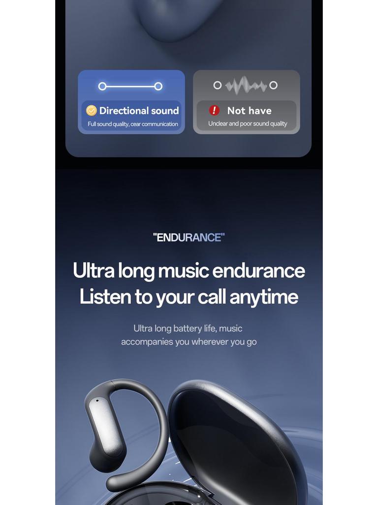 Hot-Selling Dual Display Wireless Bluetooth Earphones with Long Battery & Hanging Ear Design